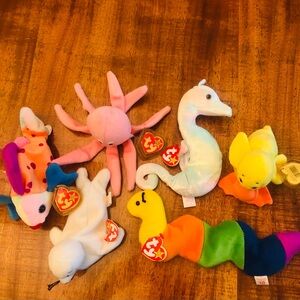 Ty Beanie Babies 6 New With Tags Inch, Quackers, Nean, Seamore, Inky And Lips